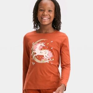 Cat & Jack Girl's Long Sleeve Graphic T-Shirt - Dark Orange
